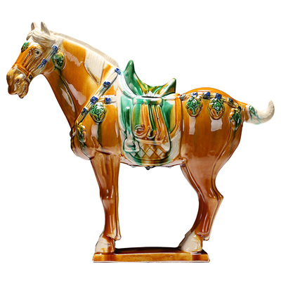 博艺萱唐三彩马摆件中式家居装饰陶瓷马客厅电视柜玄关工艺品招财