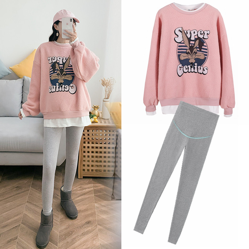 Pregnancy Woman Clothing Nets Red 100 Hitch Winter Clothing Small Surrogacy Mother Imitation Lamb Suede Plus Suede Thickened Fake Two-piece Sweater Suit