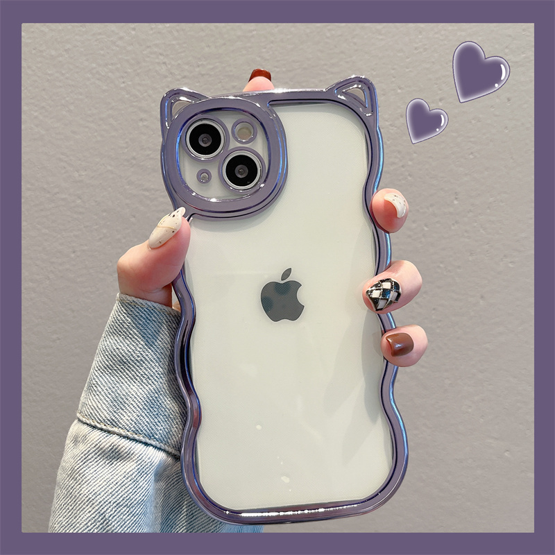 Suitable for iPhone 16 Apple 13 Pro Max Phone Case, 15 High-End Purple Electroplating, 16 Pro Cute Creative Cat Ears, 14 Pro Fun and Unique, 13 Pro Phone Case New Transparent 15 Pro