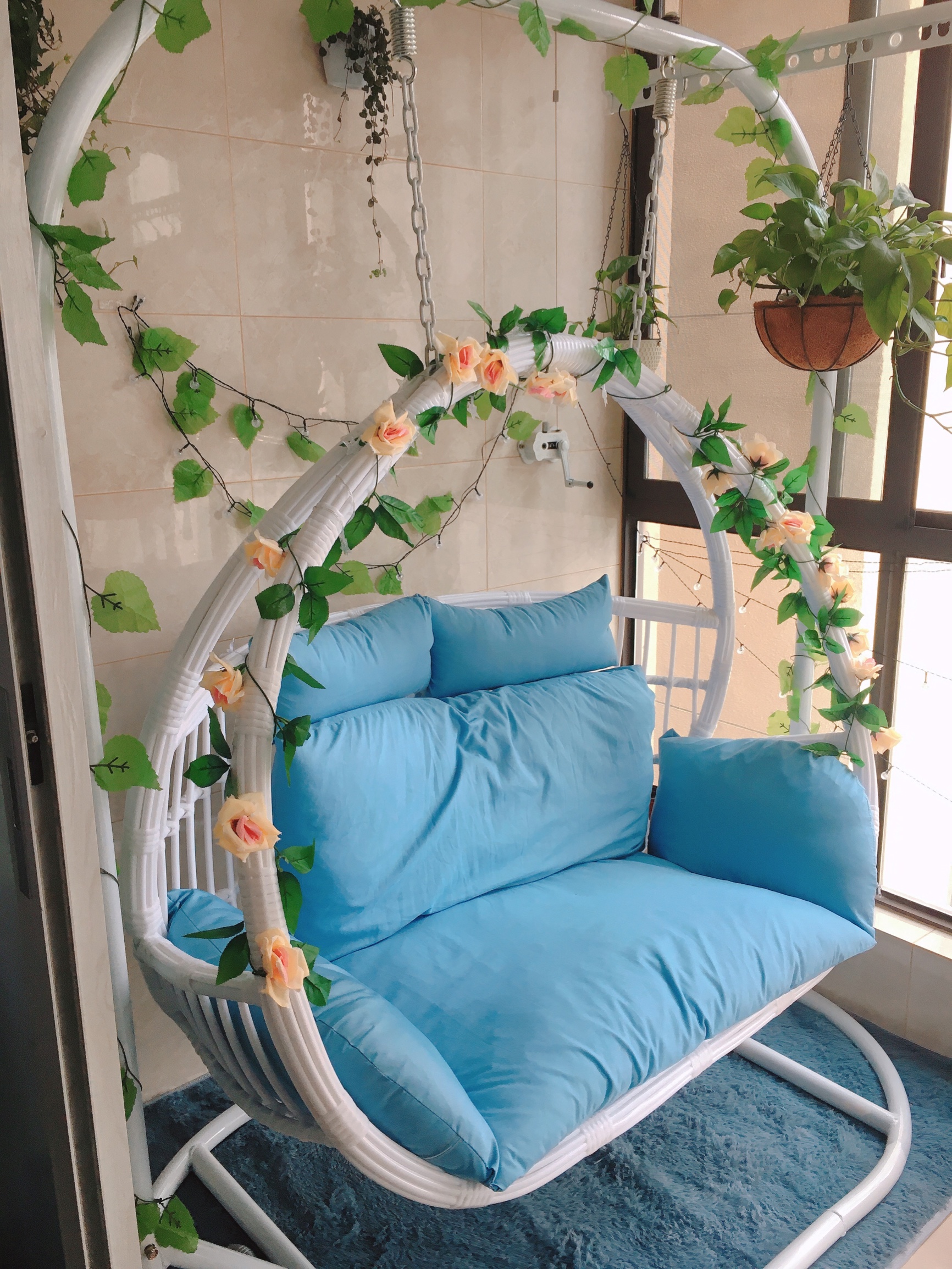 Hanging chair indoor rocking chair balcony home lazy outdoor cradle chair swing rattan chair bedroom double hanging basket Chlorophytum