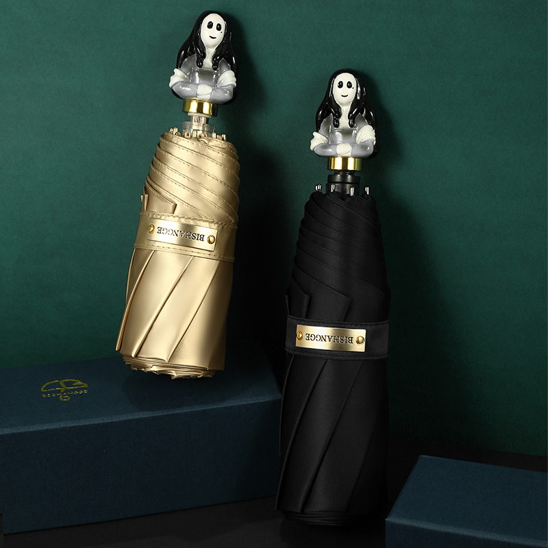 Mona Lisa umbrella female light luxury student sunny and rainy dual-use small portable sunshade sun umbrella sun protection and UV protection