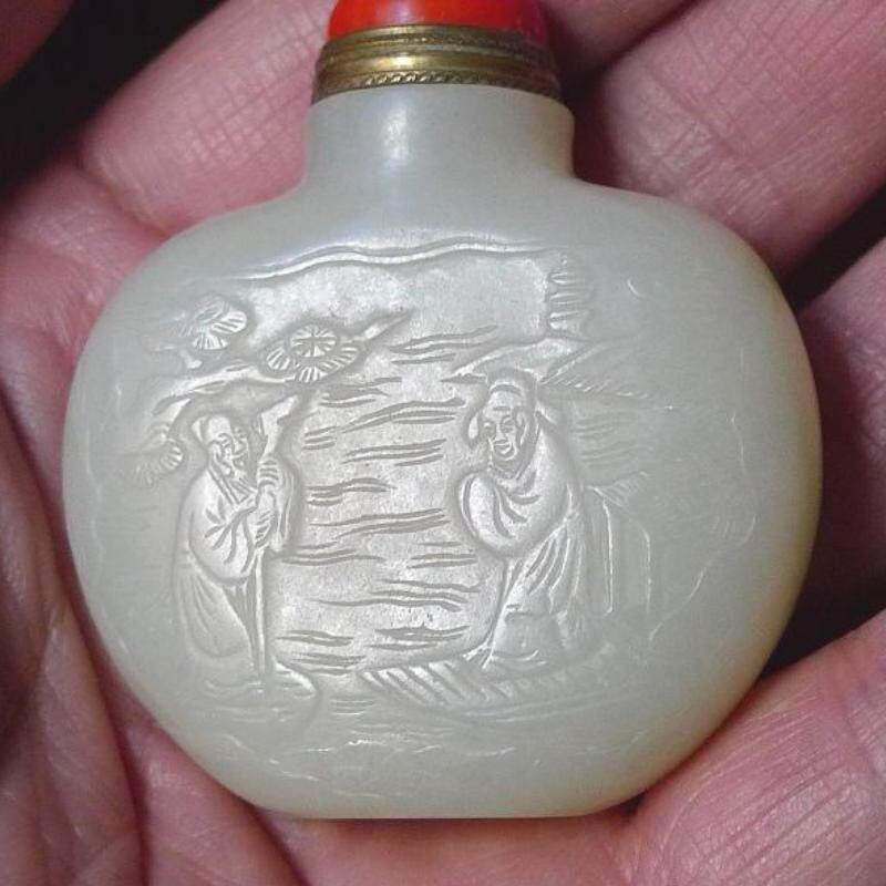 和田玉 白玉黄玉 希少 鼻煙壺 嗅ぎタバコ 古玉 手彫り 彫刻 軟玉