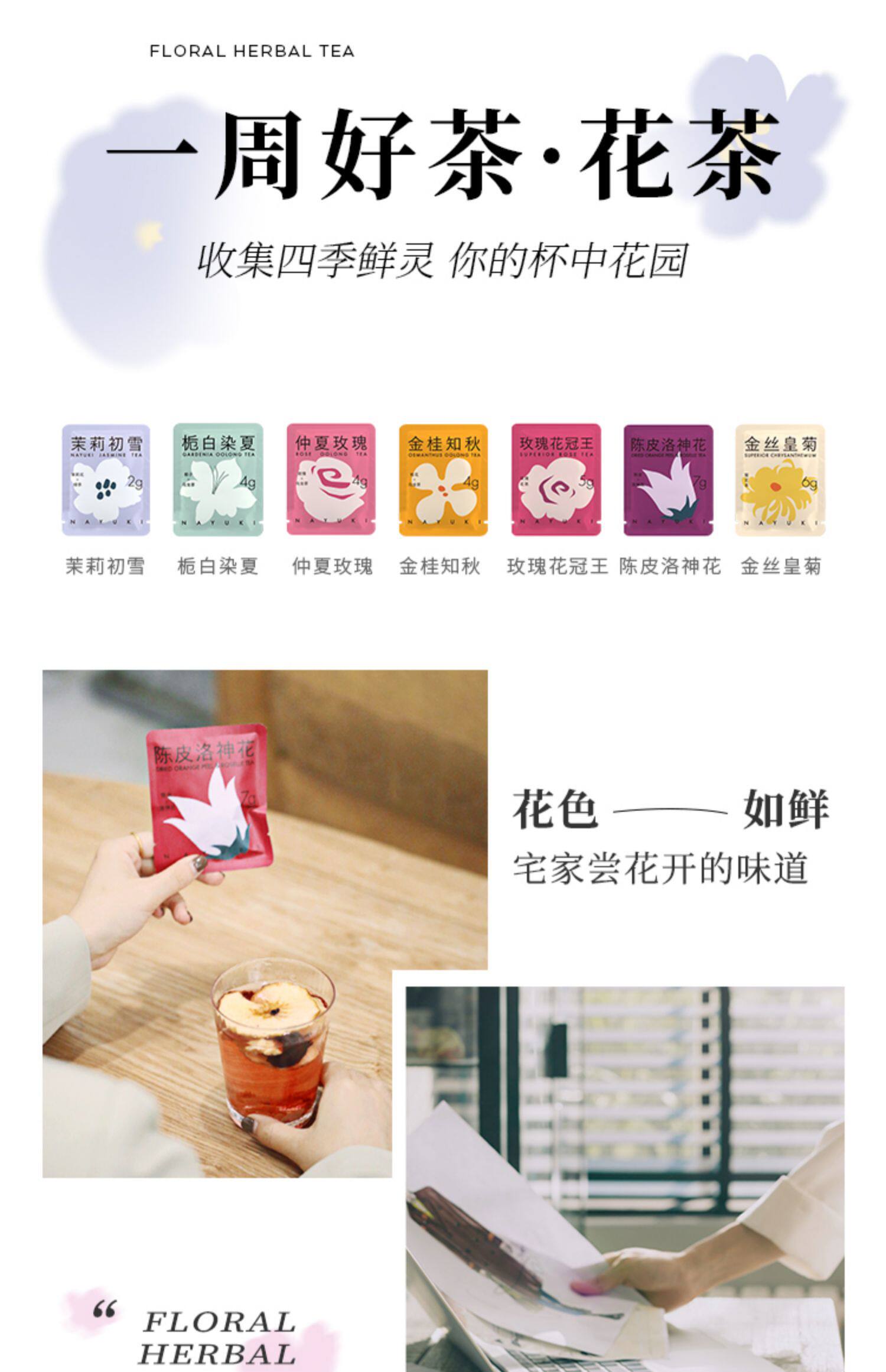 【中國直郵】奈雪的茶 一週好茶 茶包冷泡水果茶花茶多口味 花茶系列 7袋/盒