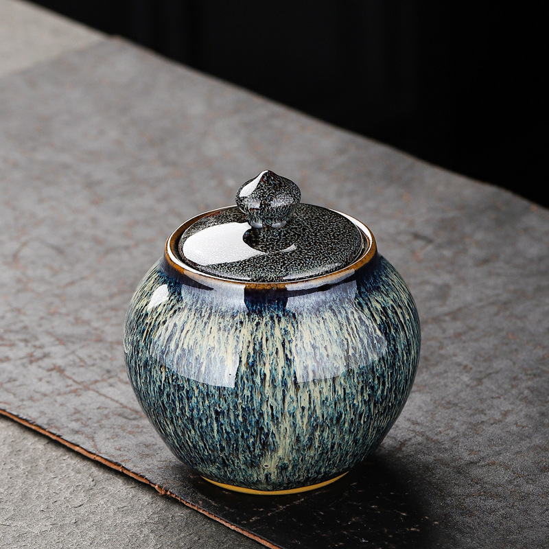 Ceramic Retro Home Brief Fashion Classic Chinese Style Office Sealed Tea Pot Creative Jun Kilo Kiln Change Storage Tea Pot-Taobao