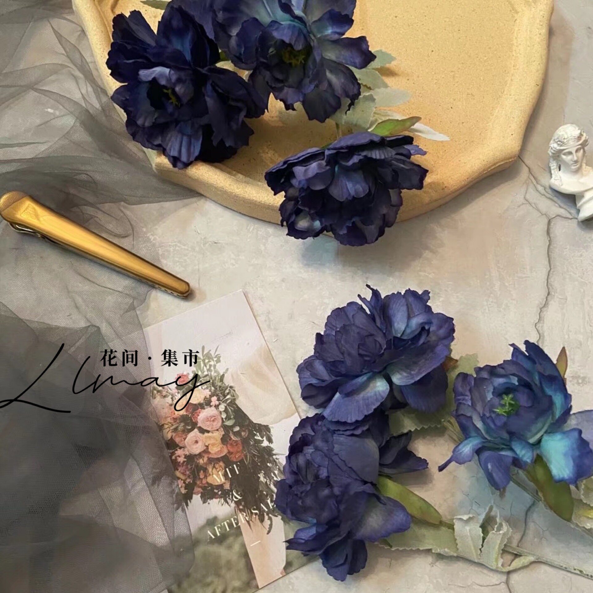 Flower arrangement emulation Flower decoration peony Fake Flower Pendulum Pieces Blue Ensemble Floral material Flower Art View shooting props