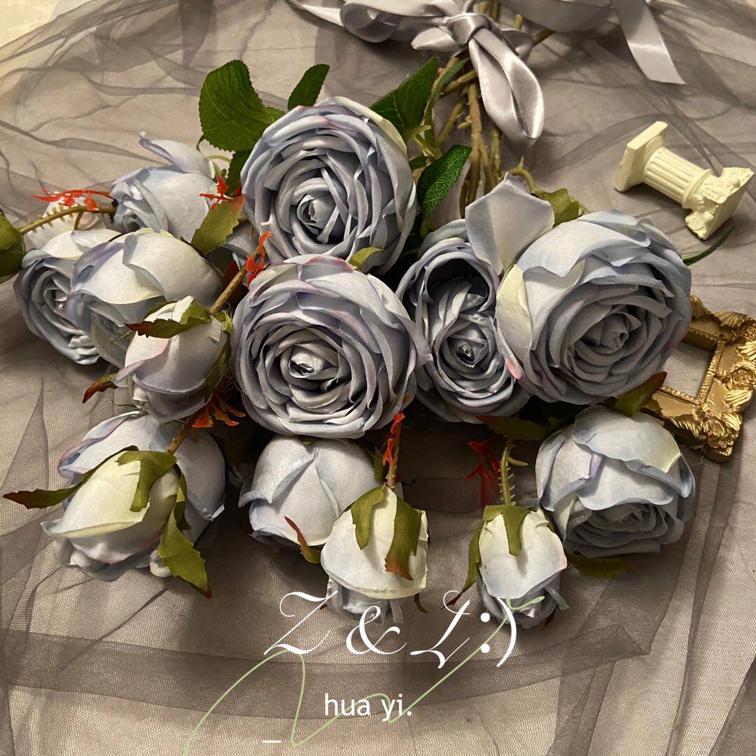 Eurostyle coated core rose retro rose emulation flower upscale blue fake flower table florin living-room furnishing shooting props