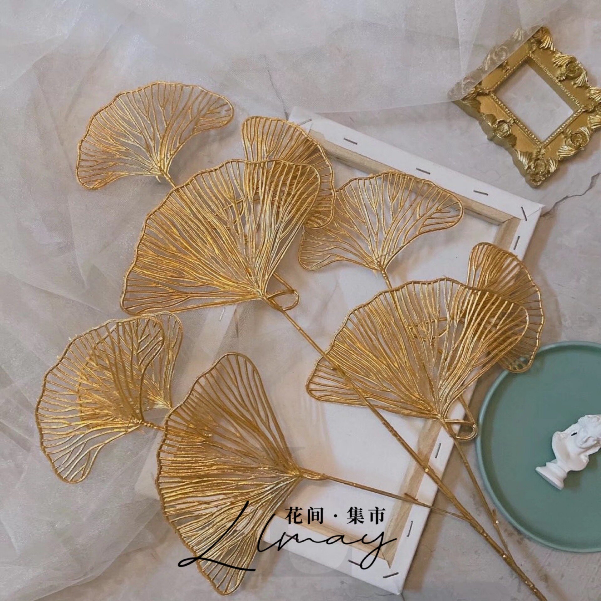 ins wind retro golden fan flower arrangement table furnishing shooting props for holding barrel wedding flower arrangements fake flowers