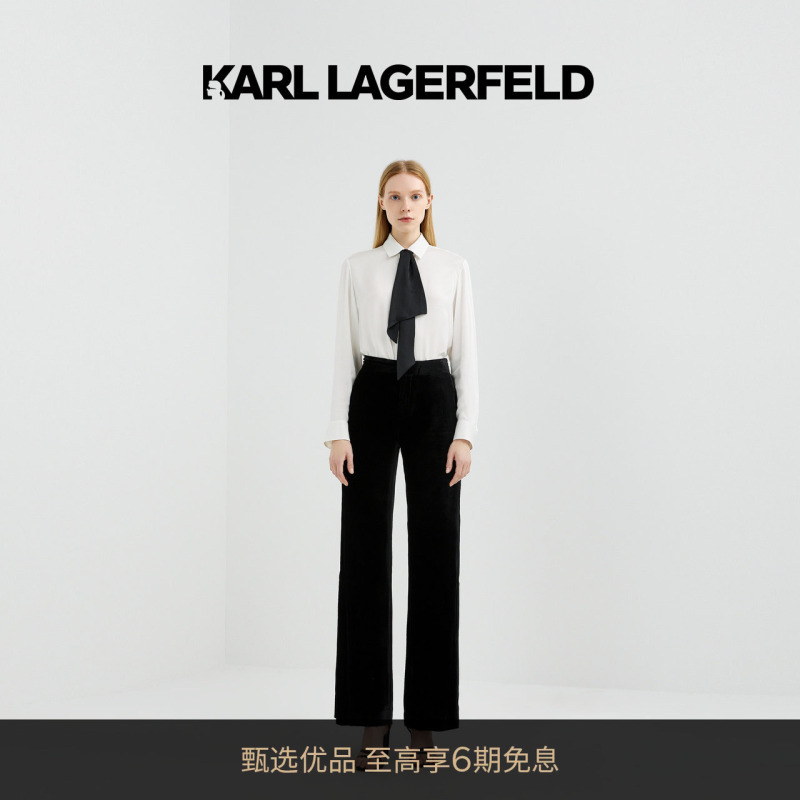 Karl Lagerfeld Karl Lagerfeld Detachable Ribbon Stylish White Long-Sleeve Shirt for Women Karl Lagerfeld Karl Lagerfeld Detachable Ribbon Stylish White Long-Sleeve Shirt for Women