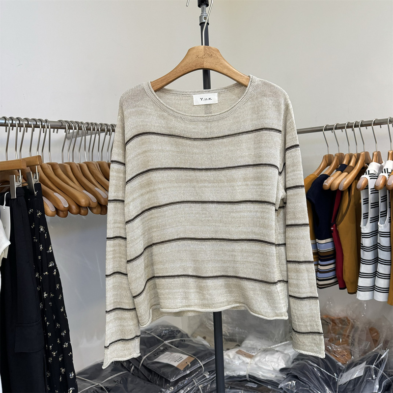 Y.U.N.9132 Genuine Autumn New Korean Style Lazy Style Loose and Versatile Striped Knit Sweater Women's Top