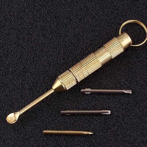 Four sets of mini small tools Dig Ear Spoons Screwdriver toothpicks Multi-functional metal ear spoons can hang key rings