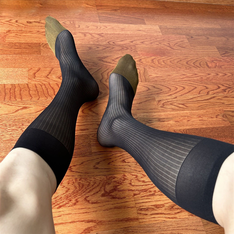 Gold Toe Pinstripe Formal Business Stockings, Thin, Sexy, Comfortable, Japanese Style, Odor-Resistant, Suit Leather Shoes, Long Socks
