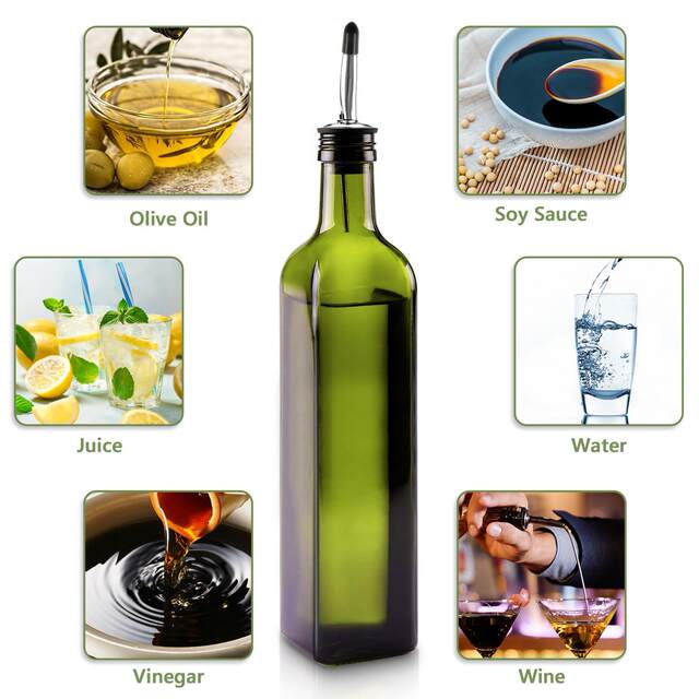Amazon glass oil bottle 500ml dark green olive oil pot dispenser cross-border vinegar bottle set