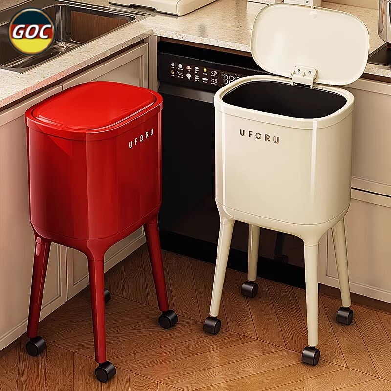 German Kitchen Trash Can for Home Use, 2026 New Model, Movable, High Aesthetic Value, with Lid, Large Capacity, No Need to Bend Over, Tall Bin