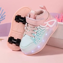 2024 New Spring and Summer Girls Heelys Shoes Retractable Four-Wheel Invisible Roller Skates Childrens Skateboard Shoes Internet Celebrity Lights Up