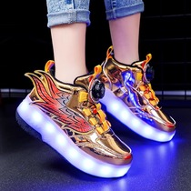 Boy Storm Walking Shoes 2023 New With Wheels Boys Detachable Skate Tide Autumn Winter Children Double Wheels Skating Shoes