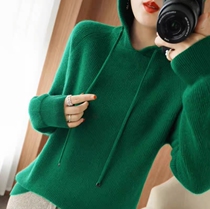 Diitudun autumn winter new with cap cashmere sweatshirt with short and short connecting hat wool sweatshirt with slurred cardiovert