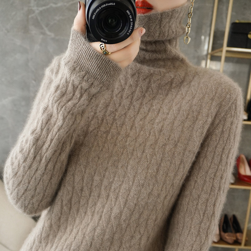 Dituntown 2021 Fall and Winter 2021 new female high - flip collar edition appears to be skinny shoulder sleeve sweater 100 % knit sweater