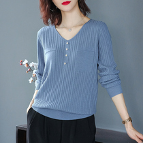 Diitudun 2021 Autumn loaded with new V-collar blouse shorty sweater with undershirt long sleeve early autumn-knitted sweatshirt