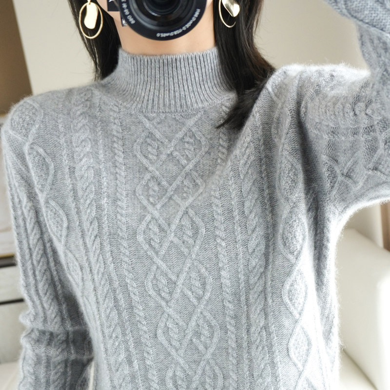 Di Tudun Semi-High Neckline Rhomboid Jumpsuit Woman 2021 Autumn Winter Style 100 Hitch-Knitted Sweatshirt Loose and Lean Undershirt