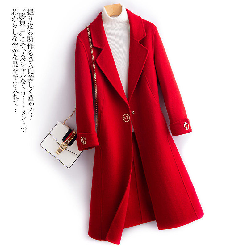 Dituton autumn's new pure wool double-sided woolen coat women's mid-length slim coat woolen woolen is thin and outer
