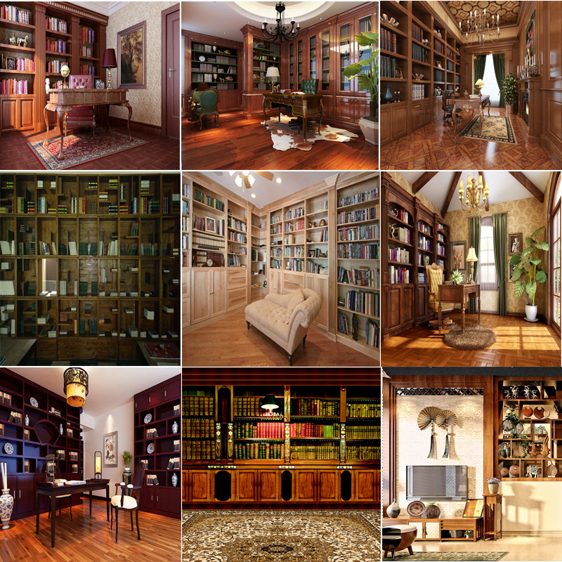 New anchor background cloth 3D study bookshelf office bookcase men and women high-definition net red live broadcast room three-dimensional background