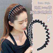 Hair Hoop 2022 Online Red New facial Sense Feminists South Korean Gas Pearl Heart-shaped Sweet and Sweet Waves