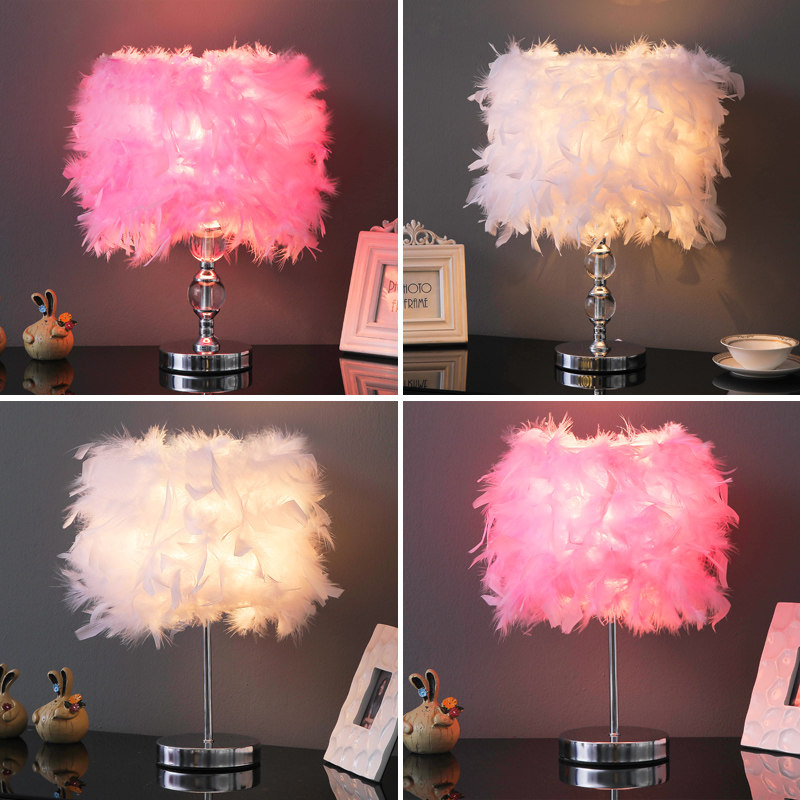 Feather desk lamp bedroom bedside lamp Nordic ins girl net red simple modern romantic warm creative nightlight