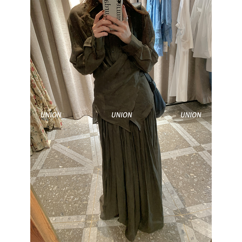Union Officially Authorized into the East 26 Spring/Summer Olive Green Overlapping Lace-Up Shirt
