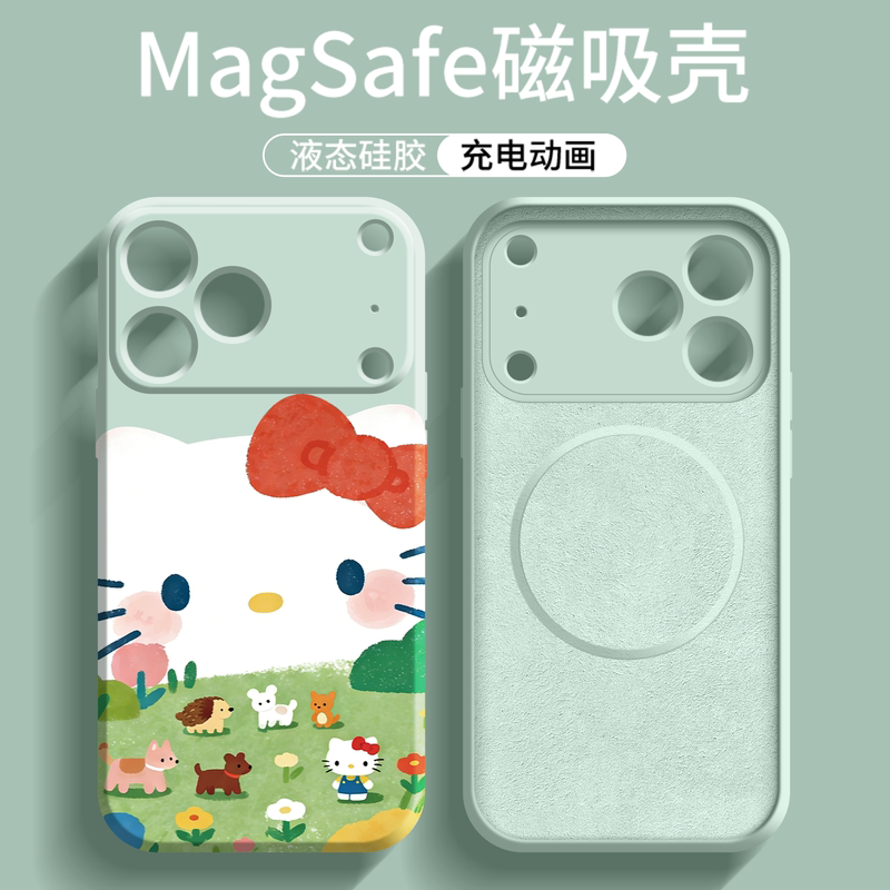 Couple Hello Kitty Silicone Phone Case for Apple 17Promax, Magsafe Magnetic Iphone16Pro Cartoon 15 New Model 12Pm Personalized 14 Anti-Drop Ip13 Female Hellokitty