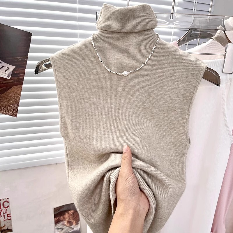 High-Neck Knitted Vest for Women 2025 New Style Sleeveless Suit Inner Top Spring and Autumn High-End Sweater Base Shirt