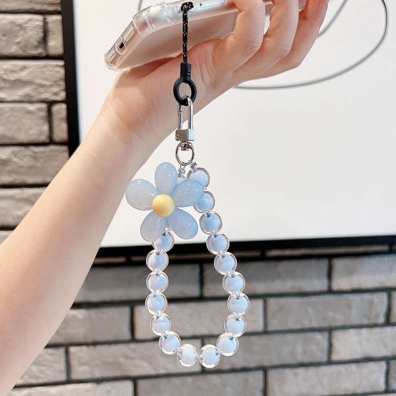 Zhenge Handmade Beaded Phone Lanyard, Fresh and Cute Colorful Flower Wristband, Macaron Color Anti-Loss Chain Short Pendant, Universal Phone Case Charm, INS Style New Style Unisex Pendant