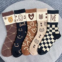 Socks female ins trend wild net red sports high tube flocking feather yarn love personality Korean Japanese students