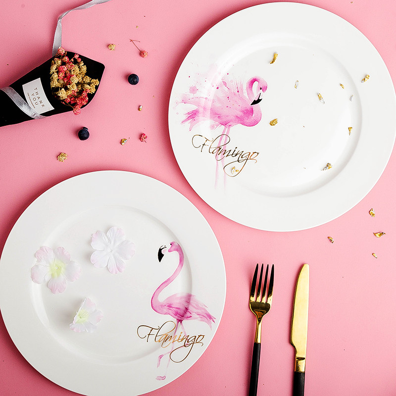Dish dish dish household Phnom Penh flamingo western dish steak dish creative simple flat plate breakfast dish bone China