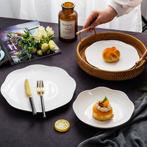 Plate dish plate Ceramic pure white petals creative deep plate Fruit plate lace microwave oven fruit plate Bone china