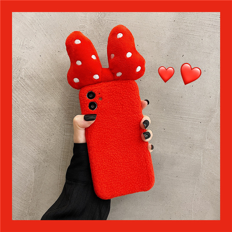 Minie Grand Butterfly Knot Applicable X Apple 11 Mobile Phone Protection Shell 13 Winter Warm 8p Plush IPhonex New Year Xr Cute Xs Female 12pro ultra cute 13promax