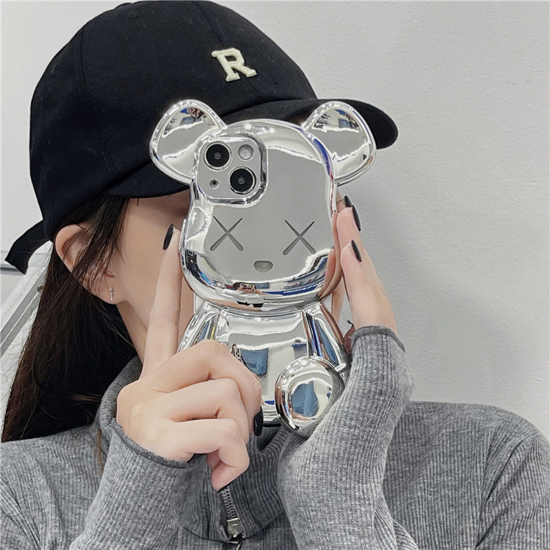 Solid Plated Violent Bear applies Apple 13 Luxury mobile phone protective shell 13pro new 11 net red explosion 12 small crowdsourced high level senstide iPhone13promax full package