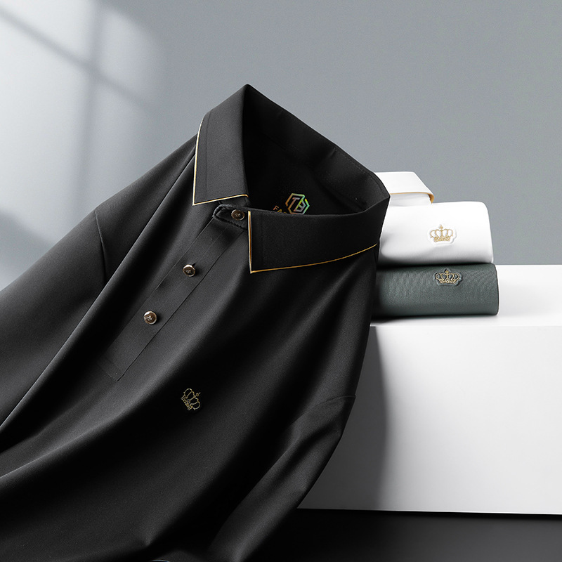 Summer Luxury High-End Short-Sleeve Polo Shirt for Men, Business Casual Formal Wear, Stretchy T-Shirt with a Turn-Down Collar, Wrinkle-Resistant, Ice-Feel Summer Luxury High-End Short-Sleeve Polo Shirt for Men, Business Casual Formal Wear, Stretchy T-Shirt with a Turn-Down Collar, Wrinkle-Resistant, Ice-Feel