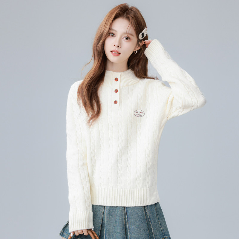 2026 Autumn/Winter New Off-White Half-Turtleneck Sweater for Women, Thickened and Warm, Stylish Design, Knitted Base Layer Top