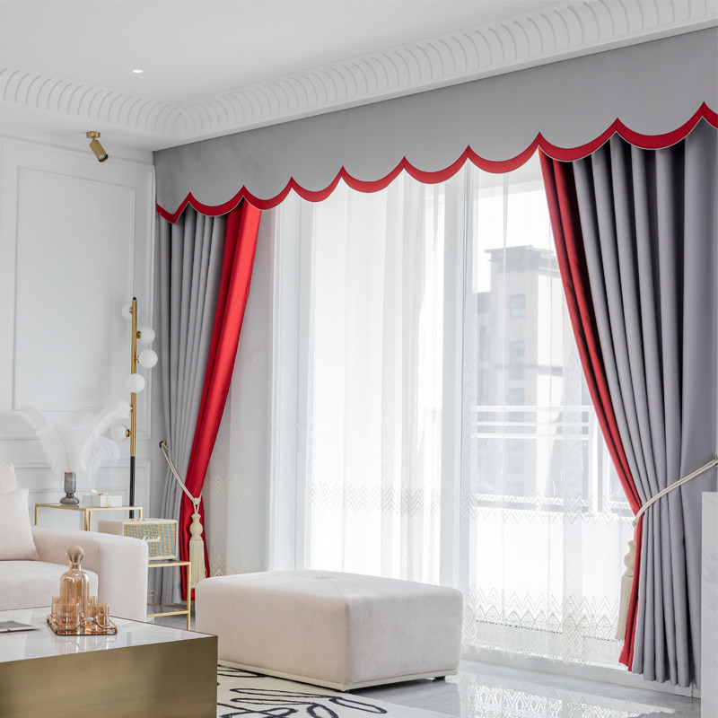 Light luxury curtains 2020 new Nordic simple sunshade modern living room bedroom solid color stitching cotton linen full shading