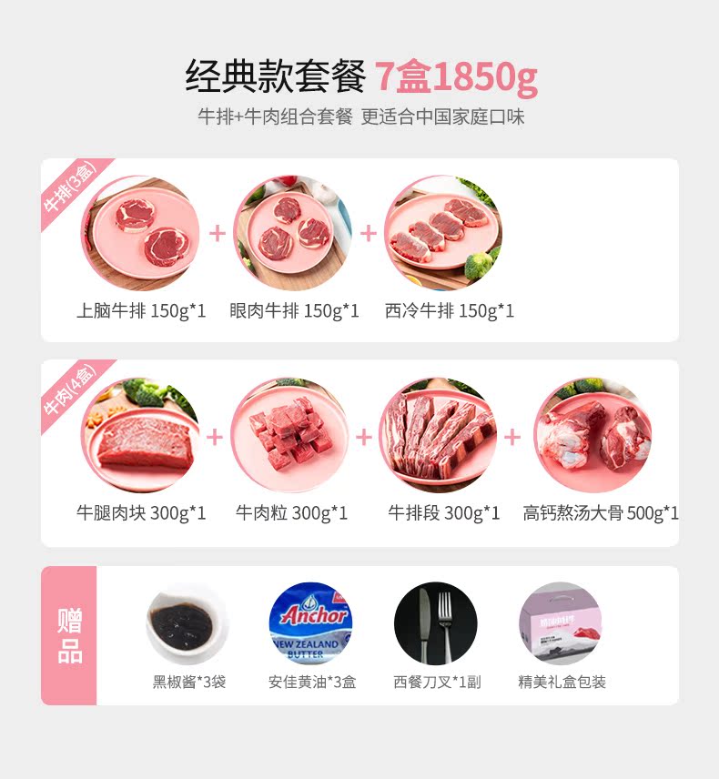 西牛优选 奶饲小牦牛 牛排牛肉组合套餐 1850g 图2