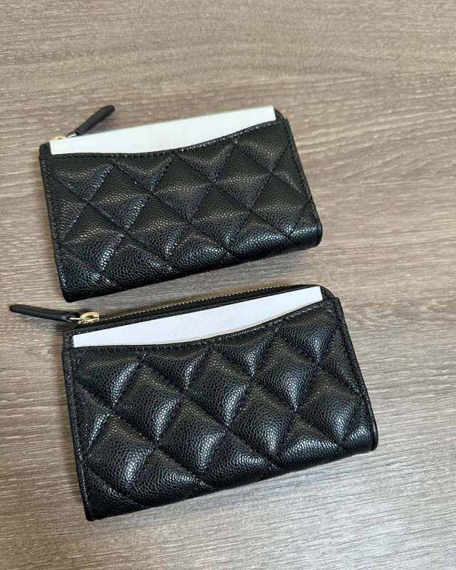24 New Women's Style Small Chanel-Style Coin Purse, Large Capacity Card Holder, Classic Business Card Holder, Cowhide Caviar Leather Id Holder