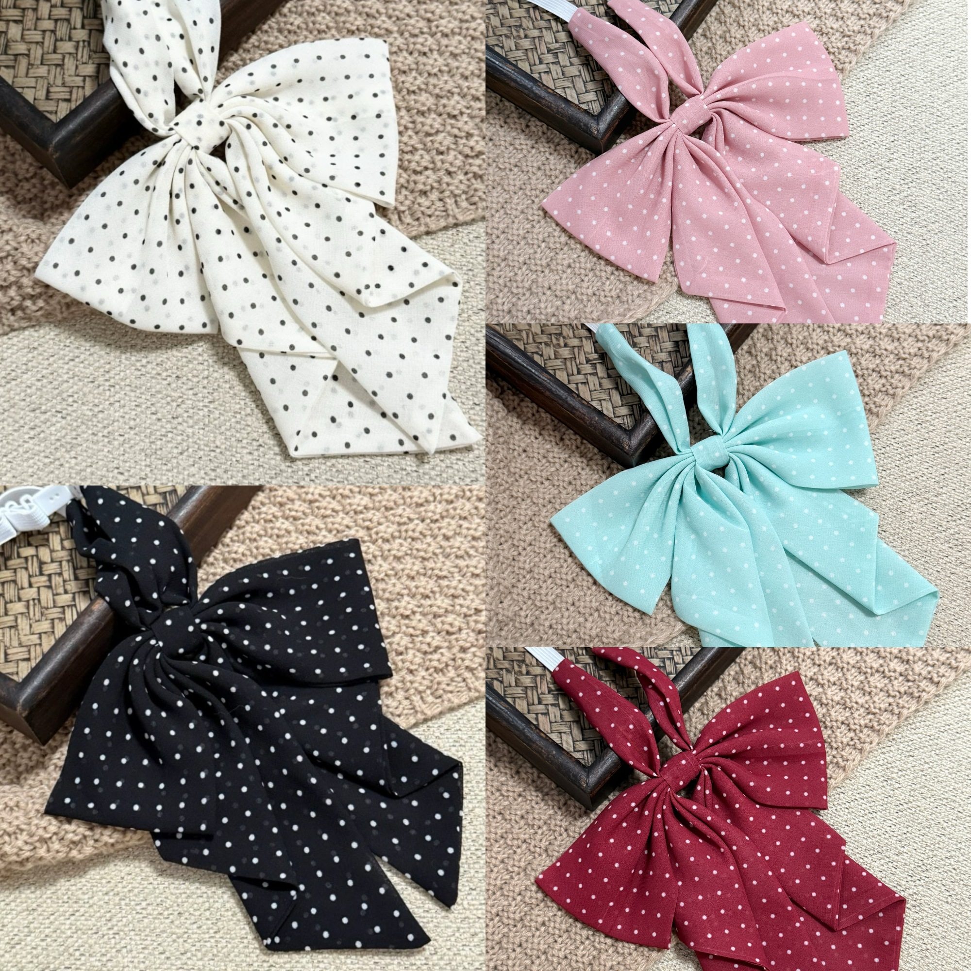 Floating gauze bow tie/JK plaid skirt shirt bow tie necktie straight angle feather bow tie polka dot long-handled large butterfly accessory
