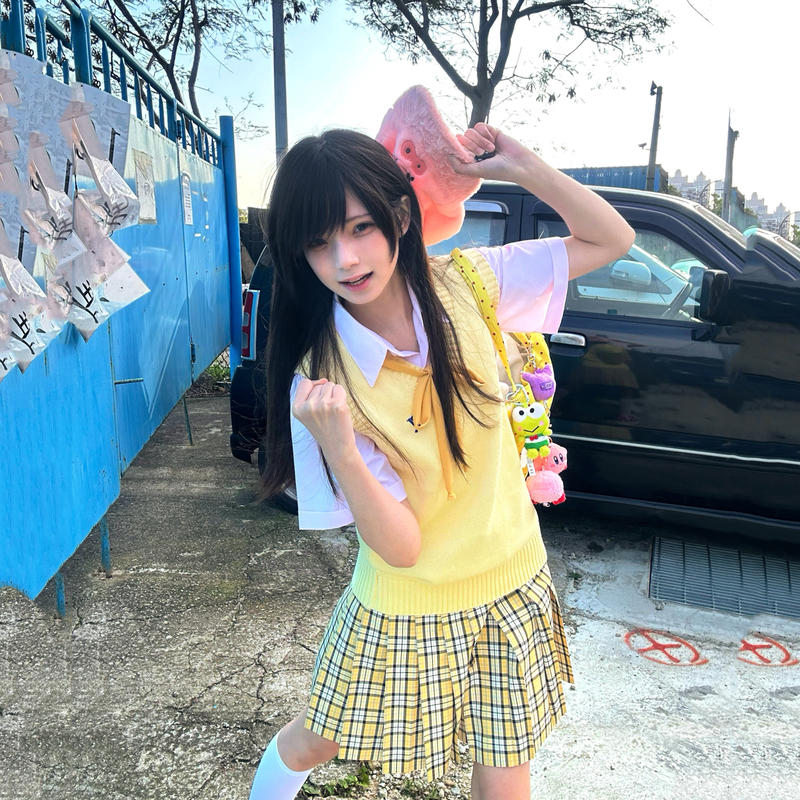 Suiwai Zhong/Jk Vest Japanese School Style Knitted Sweater Vest Yellow Vest for Girls School Style Autumn and Winter Layering Suiwai Zhong/Jk Vest Japanese School Style Knitted Sweater Vest Yellow Vest for Girls School Style Autumn and Winter Layering
