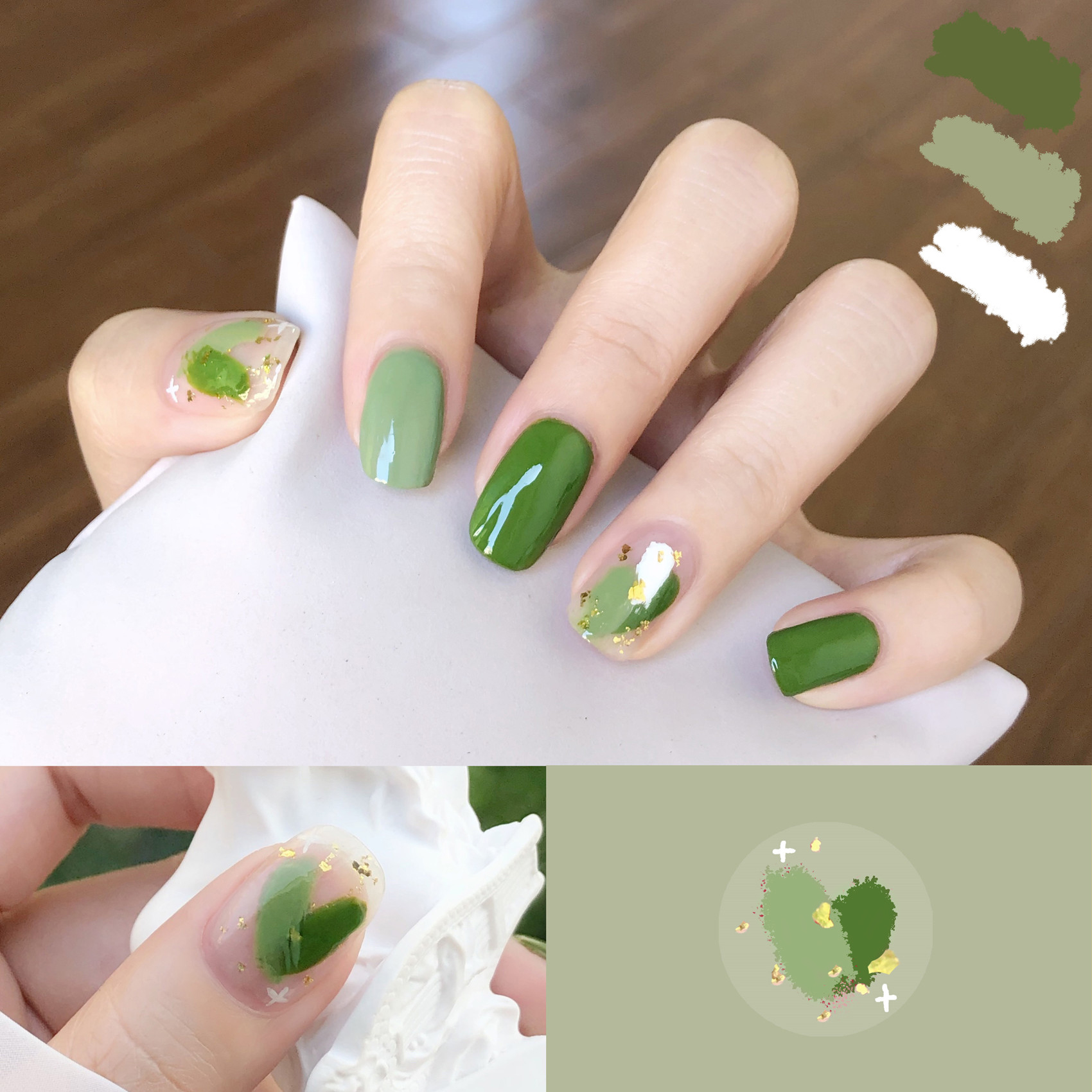 Duoyuaner cucumber salad red book net red hand-painted manicure stickers nail patches wearable nails removable waterproof lasting