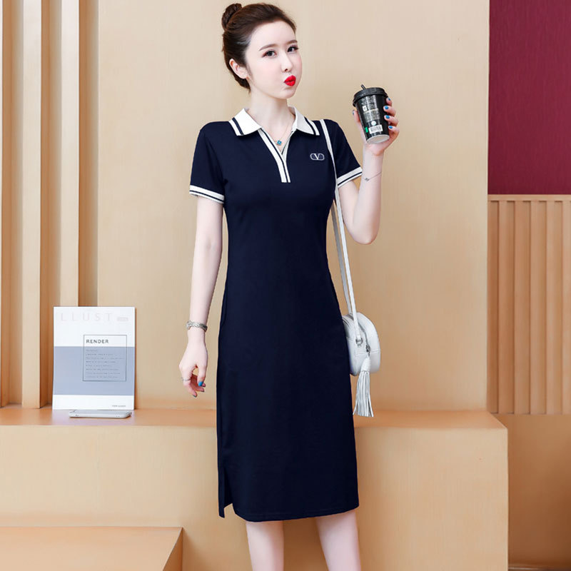 Fashionable Dress for Women 2026 Summer and Autumn New Style Elegant Slim Mid-Length Polo Collar Over-The-Knee Casual T-Shirt Dress Fashionable Dress for Women 2026 Summer and Autumn New Style Elegant Slim Mid-Length Polo Collar Over-The-Knee Casual T-Shirt Dress
