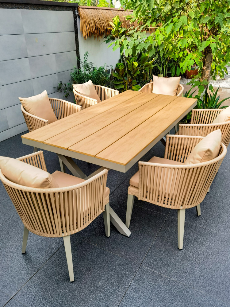 Bàn ghế gỗ nhựa ngoài trời Zili Ghế mây ngoài trời chống nước và chống nắng Bàn ghế gỗ nhựa giải trí sân vườn Bàn ghế ngoài trời