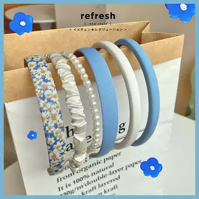 Hair bundle hair hoop summer French wild go out retro floral cloth art clip Net Red Pearl Press hair girl hair band