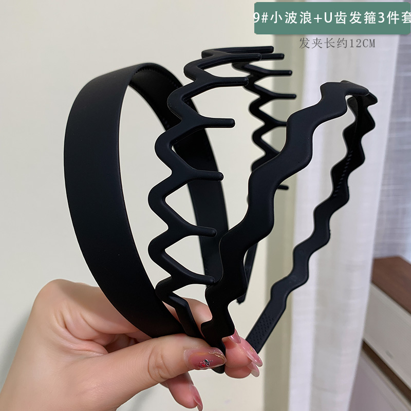 images 20:Smolted black hair hoop In summer, wear a hair card and shredded hair to organize the artifact with tooth pressing hair and decorate the face hoop