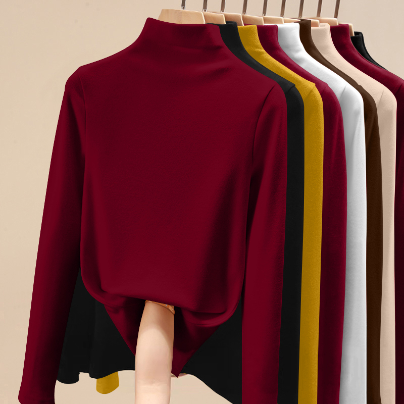 Double-Sided Thermal Half-Turtleneck Base Layer for Women, Suitable for Layering in Autumn and Winter, with Added Fleece and Thickness, Stylish Long-Sleeve Top Double-Sided Thermal Half-Turtleneck Base Layer for Women, Suitable for Layering in Autumn and Winter, with Added Fleece and Thickness, Stylish Long-Sleeve Top