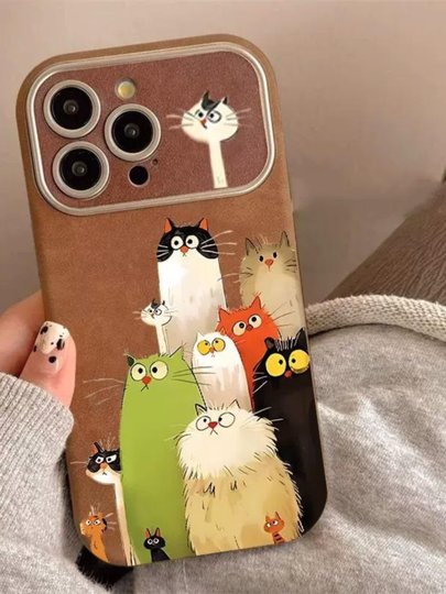 适用可爱猫咪苹果16秋冬手机壳iPhone16Promax翻毛皮15Pro小猫14plus镜头全包13硅胶软边12简约11防摔保护套